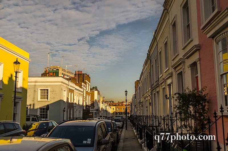 beautiful street with colorful buildings in a sunny day